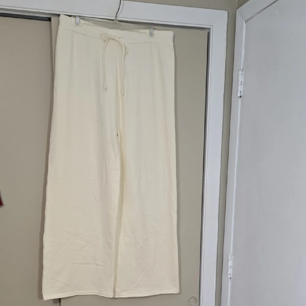 Unbranded Cream Wide Leg Yoga Pants with Drawstring Size XL - Picture 1 of 6